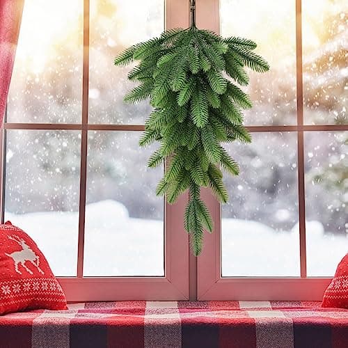 27.6 Inch Green Pine Needles Teardrop Swag Garland
