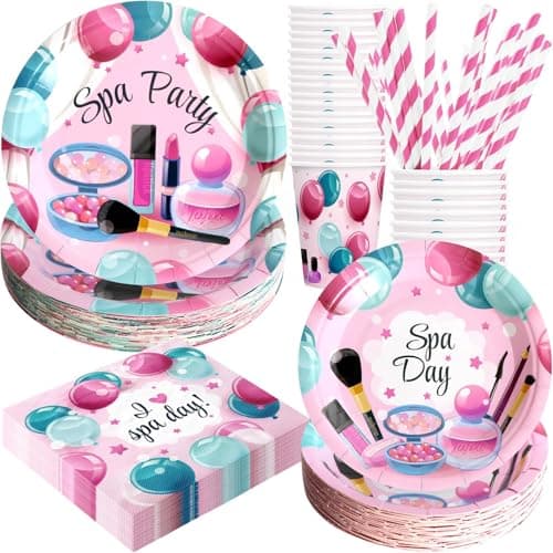 Spa Birthday Party Decorations, 120PCs Disposable Tableware | Relaxing Supplies for 24 Guests