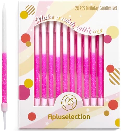 Gold Sparkle 24-Pack 5.5" Long Thin Glitter Birthday Candles