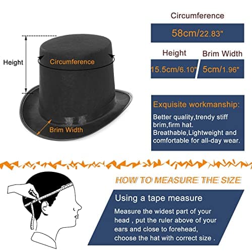 GEMVIE Vintage Style Felt Top Hat for Costume Parties