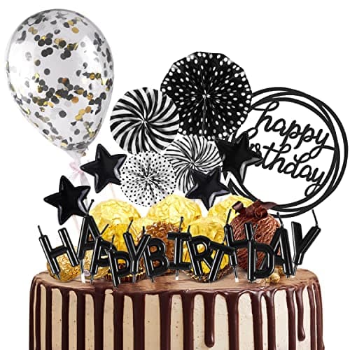 BEAN LIEVE Gold Birthday Candles Confetti Balloon Stars & Cupcake Toppers 12PCS Celebration Decor