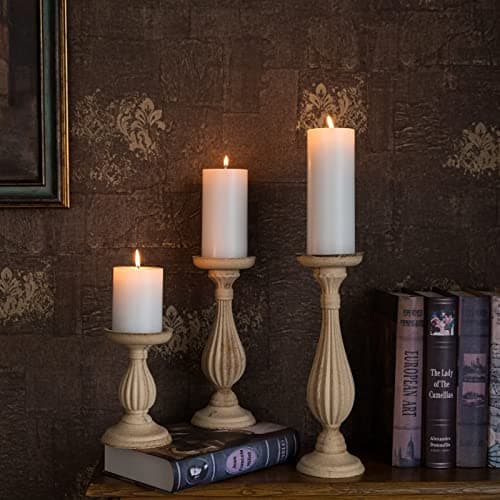 MOZEAL 3" x 4" Unscented Dripless Pillar Candle Set of 3, Long Burn Time, Rustic Style