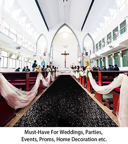 Black Sequin Aisle Runner for Wedding - 10FT Long