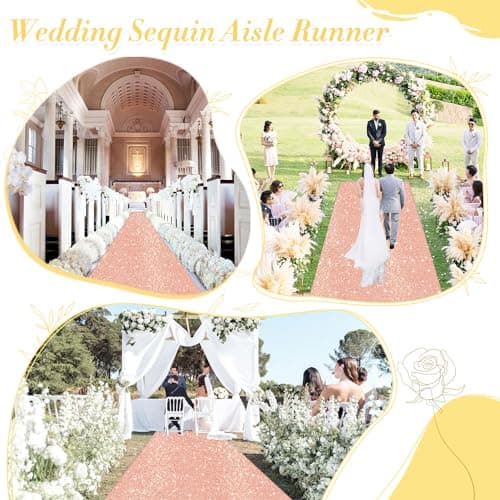 Rose Gold Sequin Aisle Runner for Wedding Ceremony and Party Decor