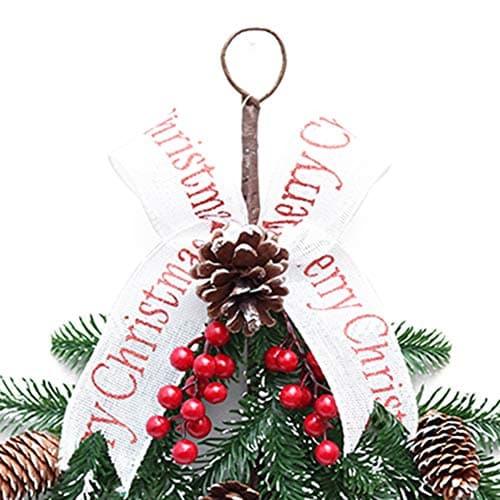 2pcs Red Berry Snow Teardrop Wreaths & Picks, Faux Winter Pine Cones Ribbon Bow, 19.5in Xmas Swag for Front Door