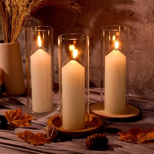 Yaomiao 6 Set Clear Glass Hurricane Candle Holders with Unscented Pillars (2.5 x 8 Inch)