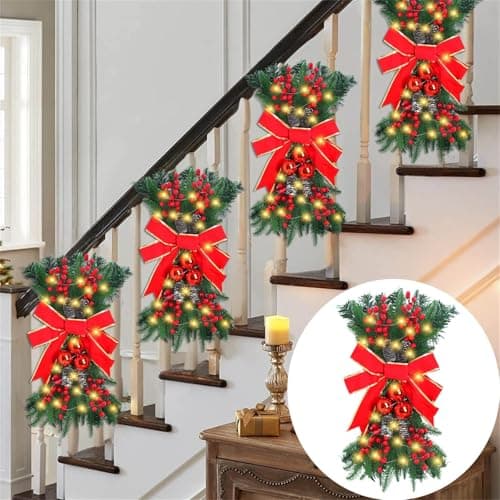 4 Pack Red Teardrop Christmas Wreath Decorations for Front Door (4PCS)