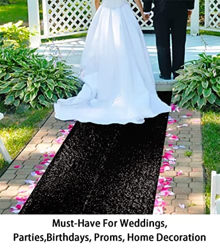 Sparkle Sequin Aisle Runner for Weddings (3FTx15FT, Black)