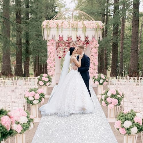 Glittery Silver Wedding Aisle Runner for Engagement Ceremony