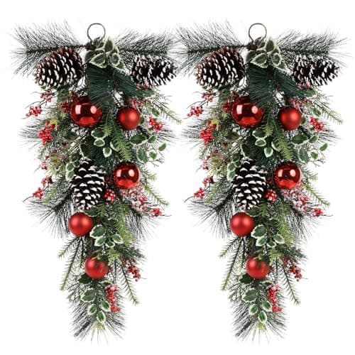 28'' Christmas Teardrop Swag with Pinecones & Red Berries for Home Decor