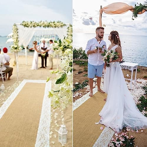 Preboun 36" x 30ft Natural Burlap Wedding Runner for Outdoor Aisles
