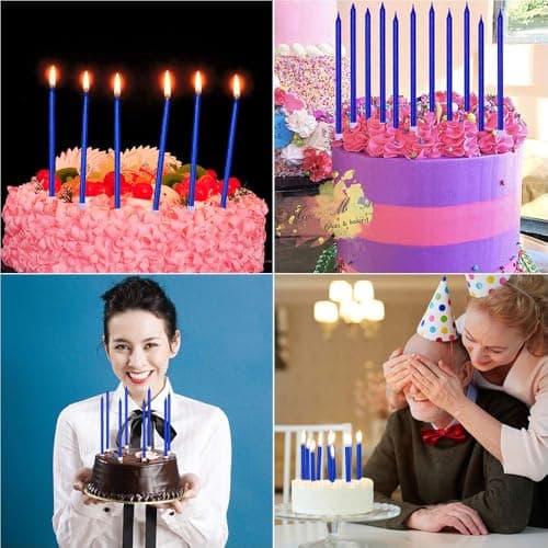12 Tall Blue Birthday Candles for Party Decorations