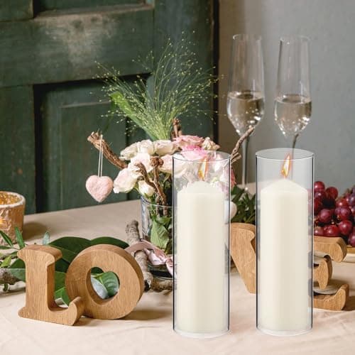 Yaomiao 6 Set Clear Glass Hurricane Candle Holders with Unscented Pillars (2.5 x 8 Inch)