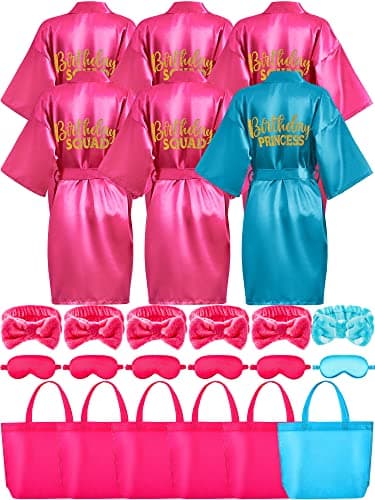 Sintuff 24 Pcs Kids Spa Party Supplies: 6 Robes, 6 Tote Bags, 6 Headbands, 6 Masks for Girls