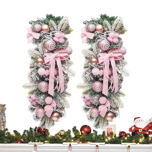 2pcs Rattan Teardrop Swag Wreaths, Christmas Dangling Ornaments