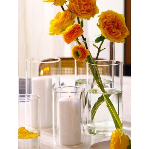 Hurricand 3PCS Glass Pillar Candle Holder for Weddings and Centerpieces