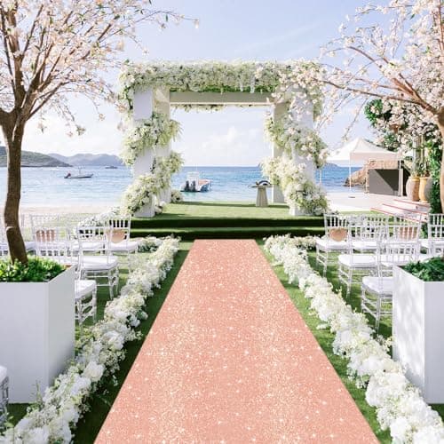 Rose Gold Sequin Aisle Runner for Wedding Ceremony and Party Decor