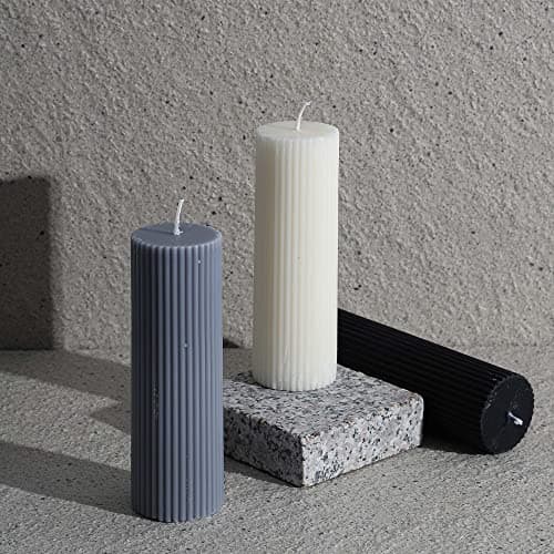 Natural White Unscented Ribbed Pillar Candles 2x6", Soy Wax 4 Pack