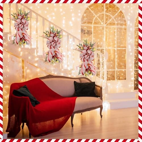 Hiboom 3 Pack 24 Inch Teardrop Prelit Christmas Swags with LED Lights