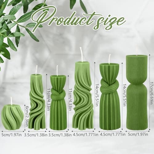Modern Aesthetic Ribbed Soy Wax Pillar Candles Set (Green, 2.36-6.89 Inch)