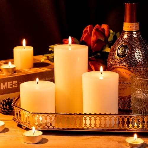 KONNI White Pillar Candles Set of 6, 3"x3" Long BurningBulk