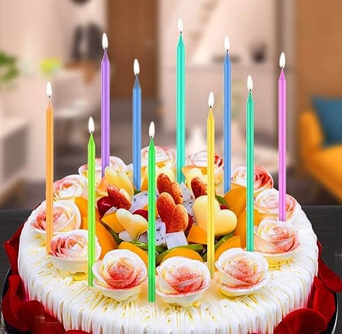 100-Count Rainbow Birthday Candles – PastelPastels, Elegant Silver Base – Perfect for Cakes, Weddings