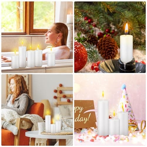 MTLEE 36 Pcs Unscented Pillar Candle Set - 38 Hour Burn Time, Dripless and Clean Burning for Weddings, Spas, and Emergencies (White, 3 Sizes)