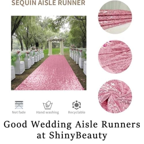 Pink Gold Sequin Aisle Runner for Wedding or Party (2ft x 15ft)