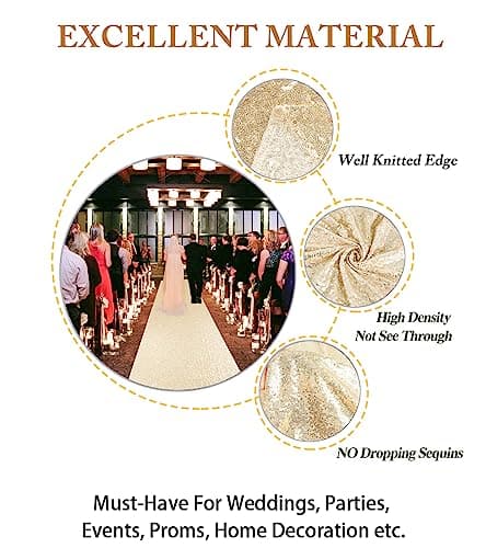 Gold Aisle Runner for Wedding Ceremony, Graduation and Birthday Decoration
