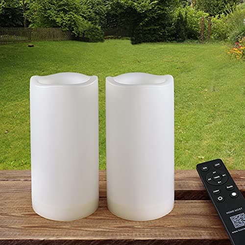 2-Pack White 3x6 LED Pillar Candles - Outdoor IP65 Waterproof Timer & Remote Operated