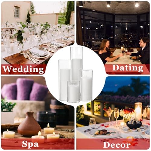 Shihanee Set of 8 Pillar Candles & Glass Vases for Home Decor (White)