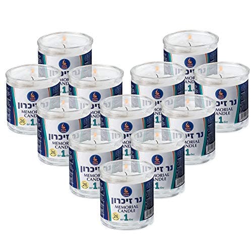 Tribello 1 Day Yahrzeit Memorial Candles - 12 Pack Glass Jar