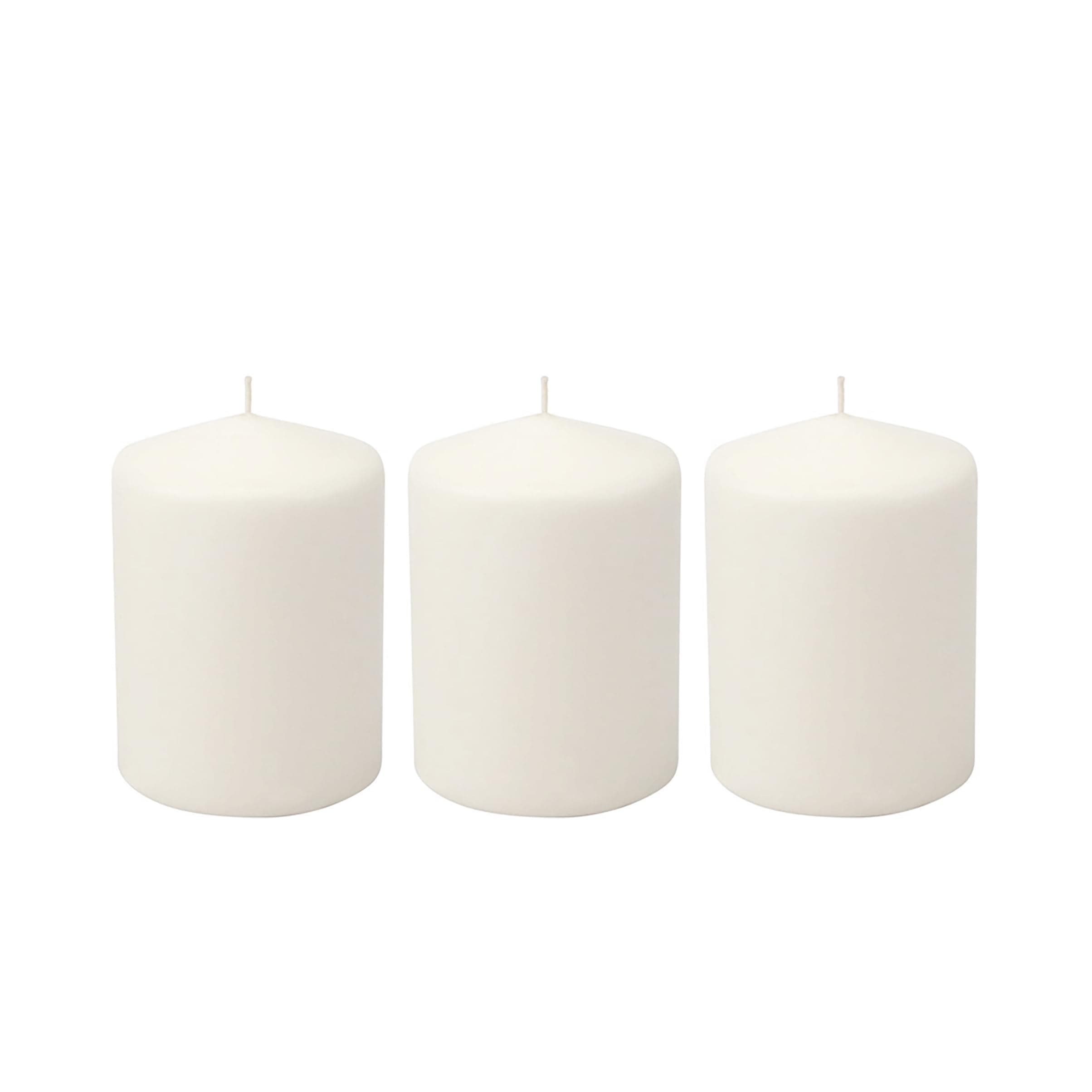 3-Pack Tall White Wax Pillar Candles for 35 Hours - 3 x 4 Inch