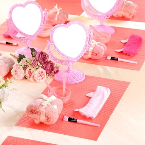 8 Piece Spa Party Kit: Heart Mirror, Desk Mat, Face Brush, Bowl, Headband, Towel - Sleepover Essentials