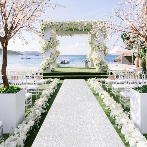 Silver Sequin Aisle Runner for Outdoor Wedding Ceremony