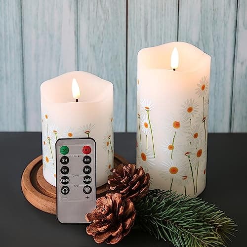 Realistic Battery-Powered White Flameless Candles with Remote, Φ 3" H 4" 5" 6"