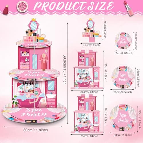 Censen 3-Tier Spa Cupcake Stand Pink Decor for Princess Parties
