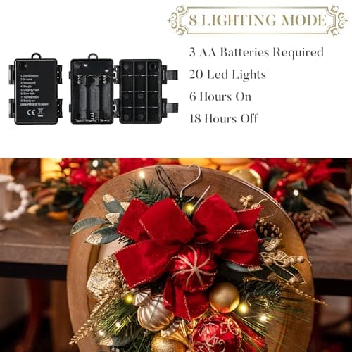 Valery Madelyn 24" Red Gold LED Outdoor Swag for Home Decor