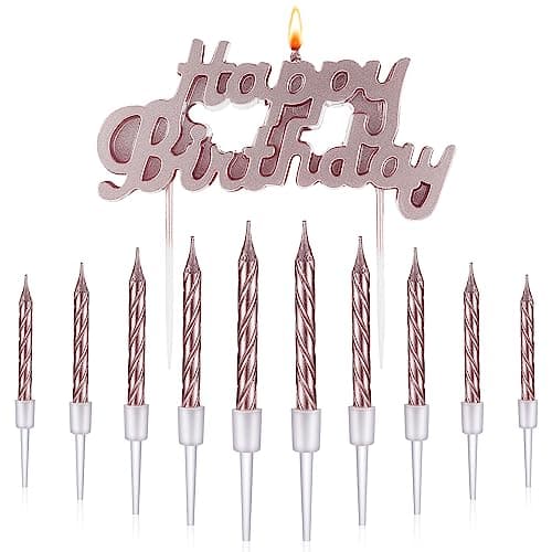 MTLEE Gold Happy Birthday Thin Spiral Candles Topper for Cake Decoration Party Supplies