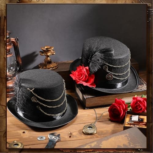 Ramede Steampunk Top Hat with Goggles for Halloween Cosplay Party