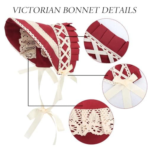 FURPHI Victorian Bonnet Sun Hat with Lace for Women