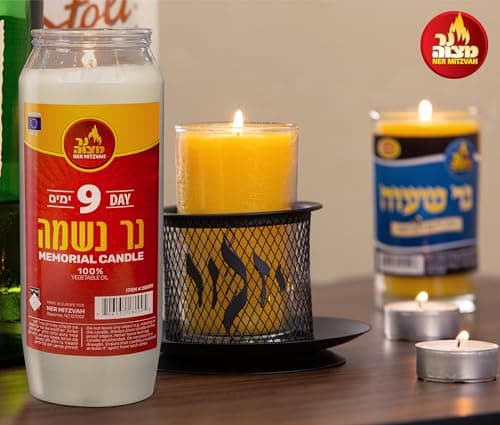 Ner Mitzvah 9-Day Yahrtzeit Memorial Candle, Kosher, Plastic Holder