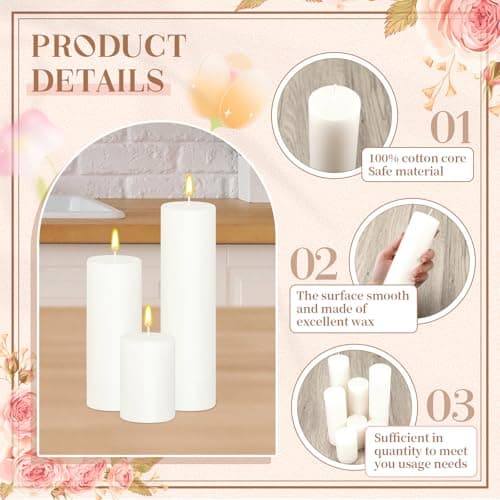 MTLEE 48-Piece Assorted Pillar Candle Set - Dripless, Unscented, Smokeless (3, 6, 8) for Weddings, Holidays, Restaurants, and Home Decor