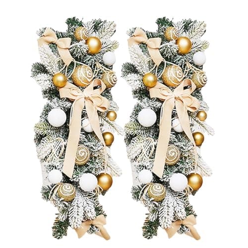 2pcs Rattan Teardrop Swag Wreaths, Christmas Dangling Ornaments