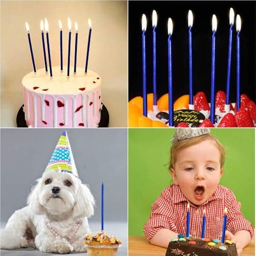 12 Tall Blue Birthday Candles for Party Decorations