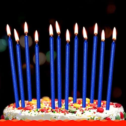 12 Tall Blue Birthday Candles for Party Decorations