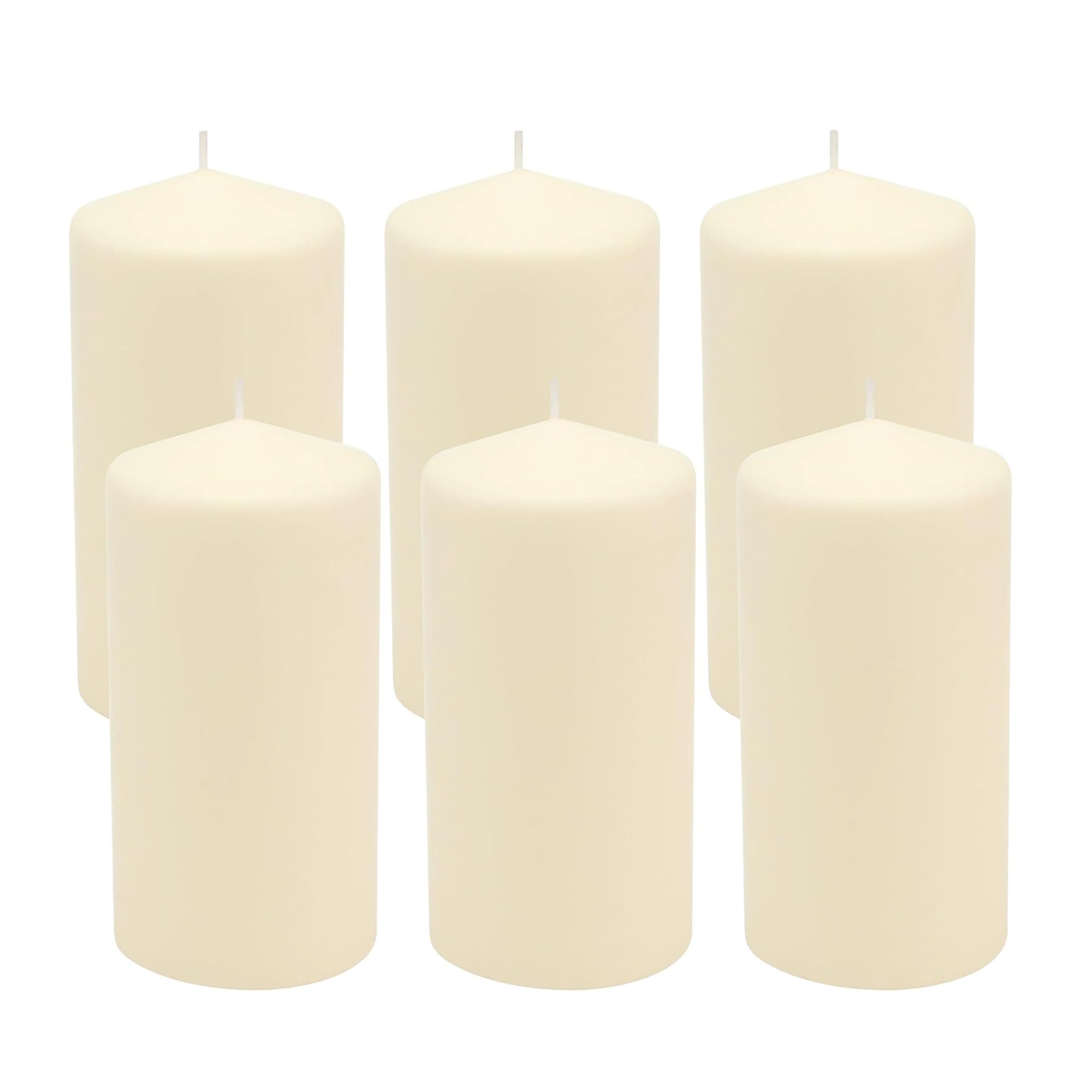 Stonebriar 6 Pack Ivory Unscented Tall Pillar Candles - 3x6 Inch, 65 Hour Burn
