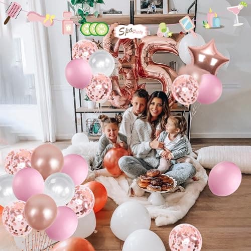 Rose Gold Spa Balloon Banner for Girls' Birthday Party Decorations