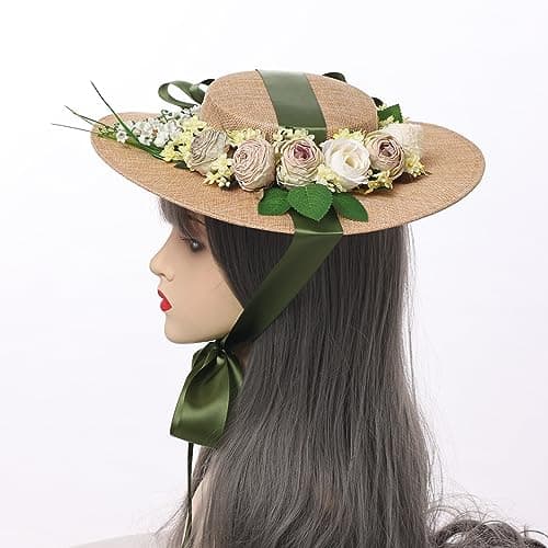 COSDREAMER Victorian Floral Flat Hat for Women and Girls