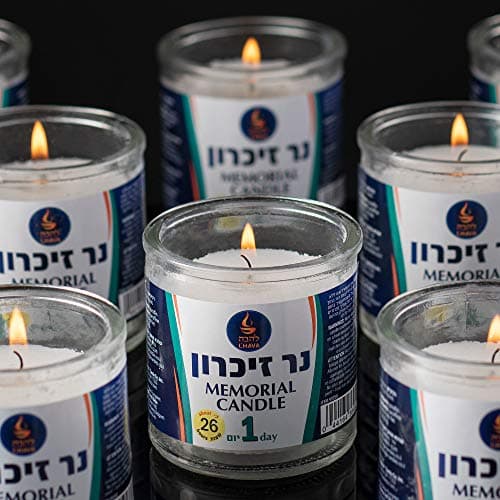 Tribello 1 Day Yahrzeit Memorial Candles - 12 Pack Glass Jar